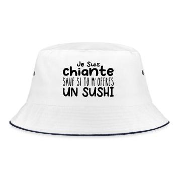 Femme qui adore : Sushi. Design Drôle Humour - Bob - blanc/marine - Devant