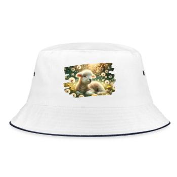 Dreamy spring idyll with lambs and dandelions - Bucket Hat - white/navy - Front