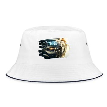 Modern luxury car in the rain reflection - Bucket Hat - white/navy - Front