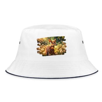 Deer in golden dandelion meadow - Bucket Hat - white/navy - Front