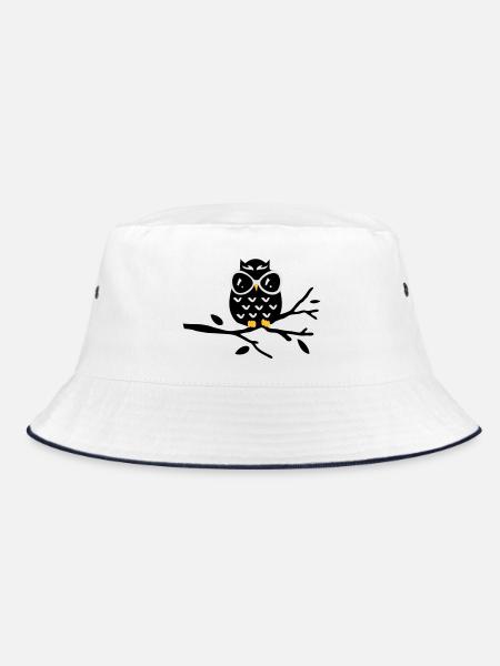 Eule - Bucket Hat - Weiß/Navy - Vorne