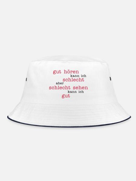 gut hören - schlecht sehen - Bucket Hat - Weiß/Navy - Vorne