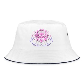 Lotus flower, lotus with leaves. Yoga. - Bucket Hat - white/navy - Front