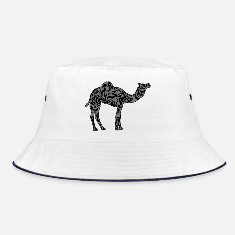 Schönes Muster Kamel Silhouette Umriss Schwarz - Bucket Hat - Weiß/Navy