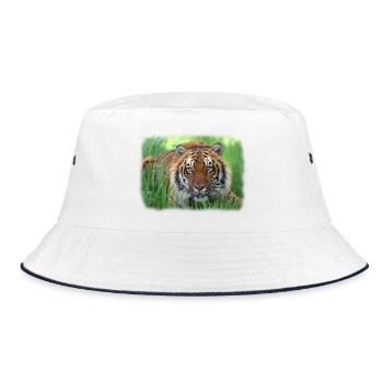 Tiger im Gras - Bucket Hat - Weiß/Navy - Vorne