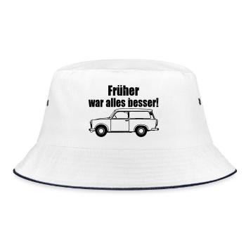  , Trabi , DDR Kult , früher besser (25) - Bucket Hat - Weiß/Navy - Vorne