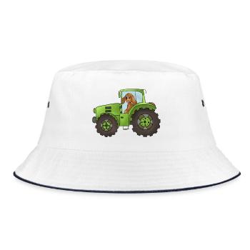 Hund mit Trecker - Bucket Hat - Weiß/Navy - Vorne