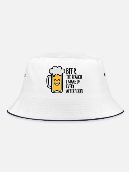Beer is the reason I wake up every afternoon - Bucket Hat - white/navy - Front
