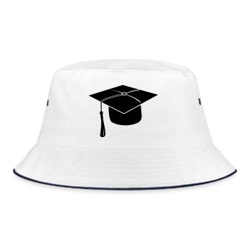 Hauben- oder Hutlogo für die Prüfungspräsentation - Bucket Hat - Weiß/Navy - Vorne
