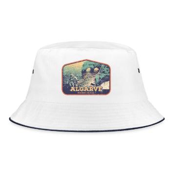 Retro badge, Algarve Portugal, beach summer sun - Bucket Hat - white/navy - Front