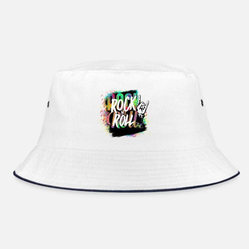 Rock n Roll Farbexplosion - Bucket Hat - Weiß/Navy