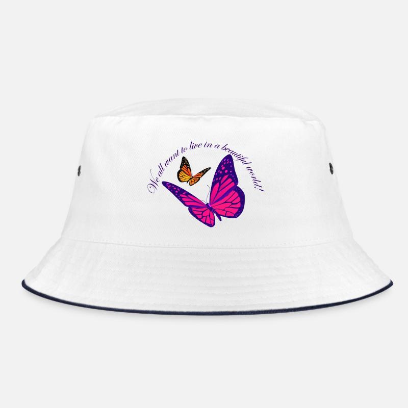 Neon Schmetterlingszauber - Bucket Hat - Weiß/Navy