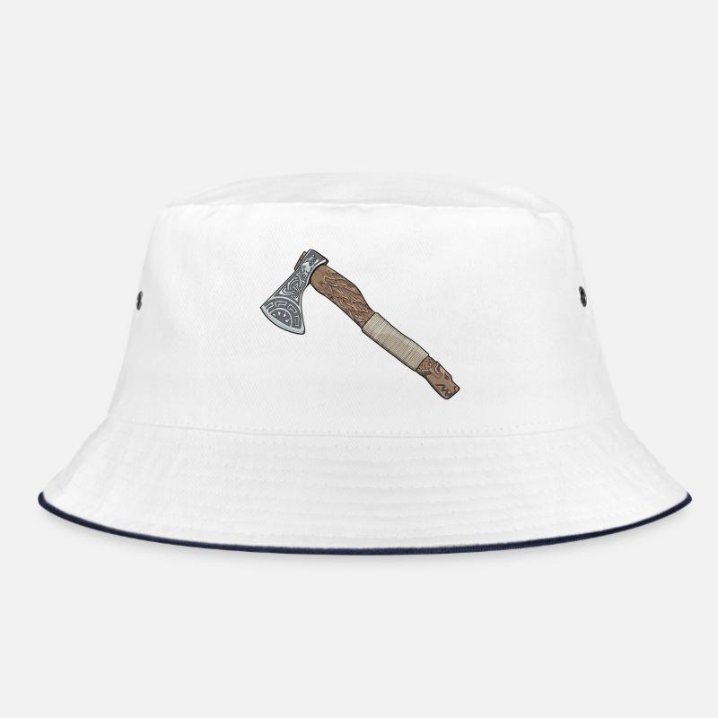 Handmade Fenrir Axt - Bucket Hat - Weiß/Navy