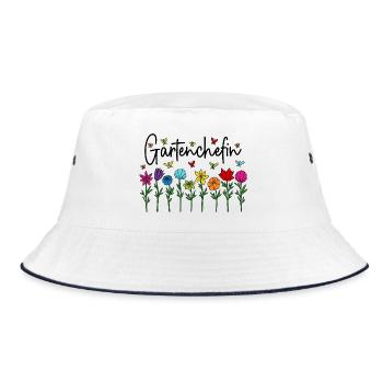 Garten Chefin Blumen Gartenarbeit Gartenchefin - Bucket Hat - Weiß/Navy - Vorne