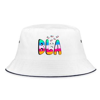 BLA BLA BLA Regenbogenschrift auf Schwarz - Bucket Hat - Weiß/Navy - Vorne