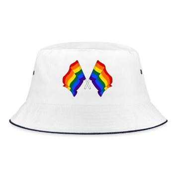 Zwei Regenbogenfahnen - Bucket Hat - Weiß/Navy - Vorne