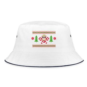 Lebkuchenmann Sugar Skull Muster für Weihnachten - Bucket Hat - Weiß/Navy - Vorne