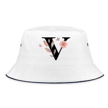 Letter v wildflowers watercolors - Bucket Hat - white/navy - Front