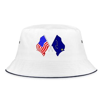 USA-Flagge und Alaska-Flagge - Bucket Hat - Weiß/Navy - Vorne