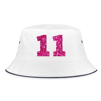 Nummer 11 Pink Glitter - 11. Geburtstag - Bucket Hat - Weiß/Navy - Vorne