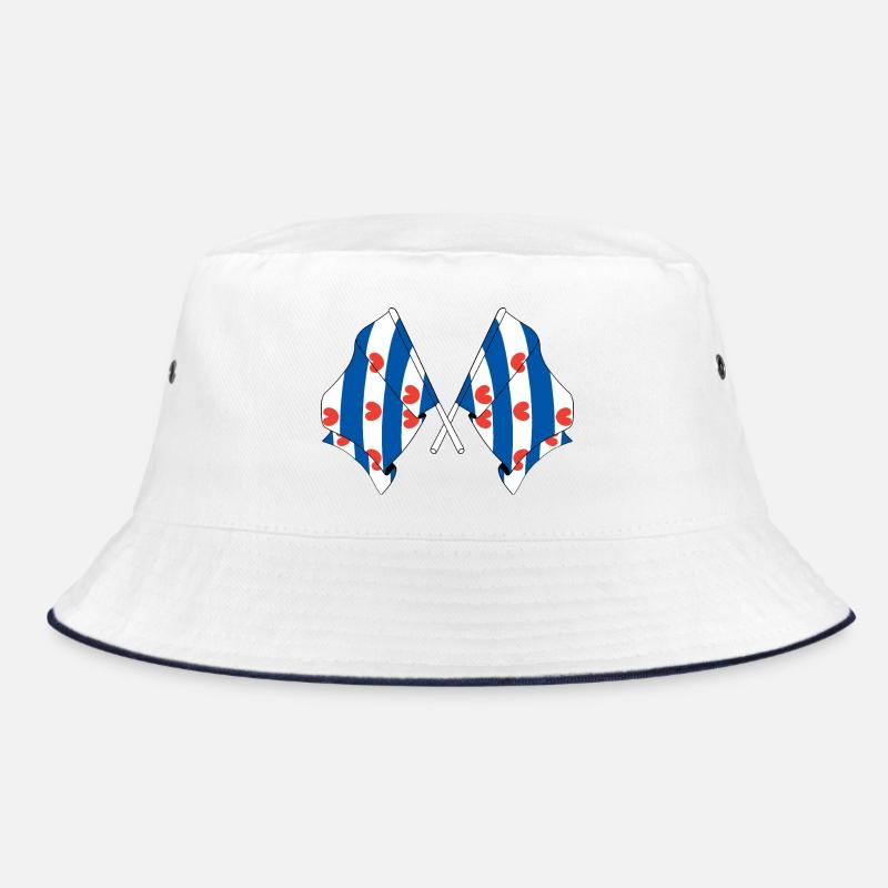 Zwei Flaggen der Provinz Friesland - Bucket Hat - Weiß/Navy