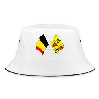 Flagge Belgien und Flagge Hennegau - Bucket Hat - Weiß/Navy - Vorne