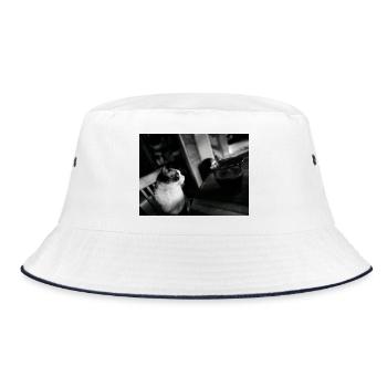 Black Cat and Coffee Mug - Bucket Hat - white/navy - Front