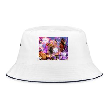 Weihnachtsmarkt Impression, Frohe Weihnachten - Bucket Hat - Weiß/Navy - Vorne