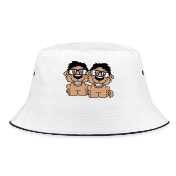 2 Hunde Nerds Hornbrille Geeks Zahnspange Schlau - Bucket Hat - Weiß/Navy - Vorne