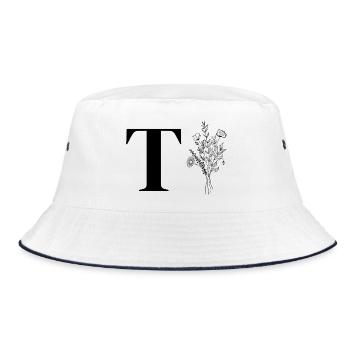 Minimalistisches Blumenmuster - Bucket Hat - Weiß/Navy - Vorne