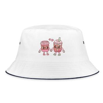 Cute Hot And Iced Coffee Couple In Love - Bucket Hat - white/navy - Front