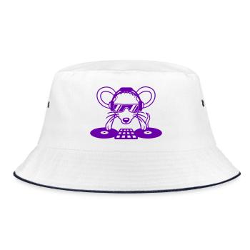 Maus DJ Sonnenbrille Kopfhörer Party Feiern Musik - Bucket Hat - Weiß/Navy - Vorne