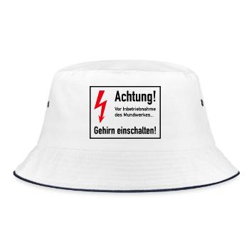 Vor Inbetriebnahme des Mundwerks - Gehirn einsch - Bucket Hat - Weiß/Navy - Vorne