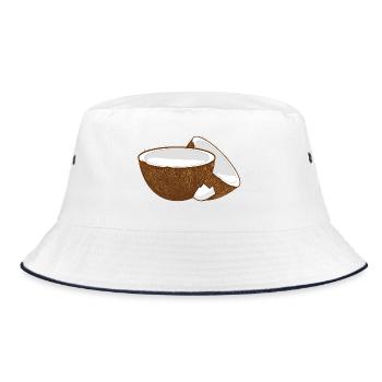 Kokosnusshälften – Tropisches Fruchtmotiv - Bucket Hat - Weiß/Navy - Vorne