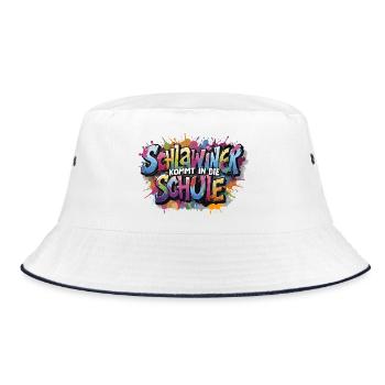 Schlawiner kommt in die Schule Schulkind Geschenk - Bucket Hat - Weiß/Navy - Vorne