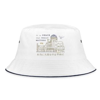 Hiroshima, Peace Monument, Japan Hand Drawing - Bucket Hat - white/navy - Front