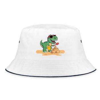 Verspieltes Dinosaurier-Sandburgen-Design - Bucket Hat - Weiß/Navy - Vorne