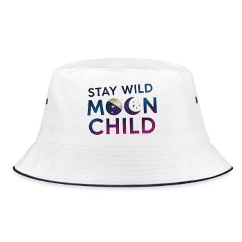 Stay Wild Mond Kind T-Shirt - Bucket Hat - Weiß/Navy - Vorne