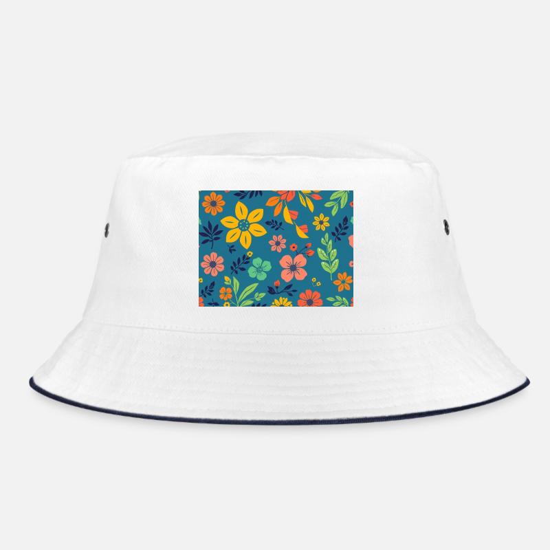 Retro style floral pattern on dark blue Bucket Hat