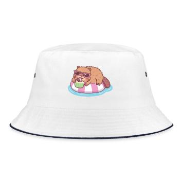 Niedlicher Biber, der auf Poolschwimmer mit Kokosnuss chillt - Bucket Hat - Weiß/Navy - Vorne