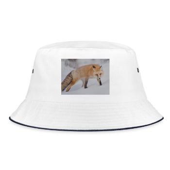 Schnee-Fuchs Pixelkunst - Bucket Hat - Weiß/Navy - Vorne