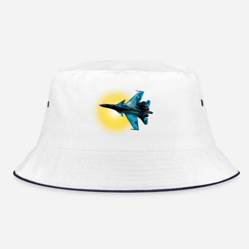 Blue Camouflage Fighter Plane Sun Circle Bucket Hat