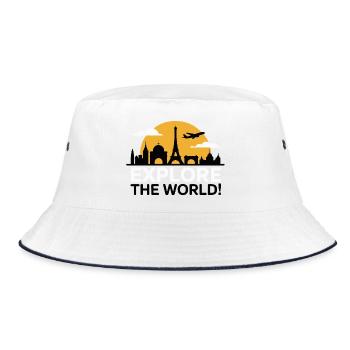TOURISTEN Entdecken Sie die Welt Silhouette - Bucket Hat - Weiß/Navy - Vorne