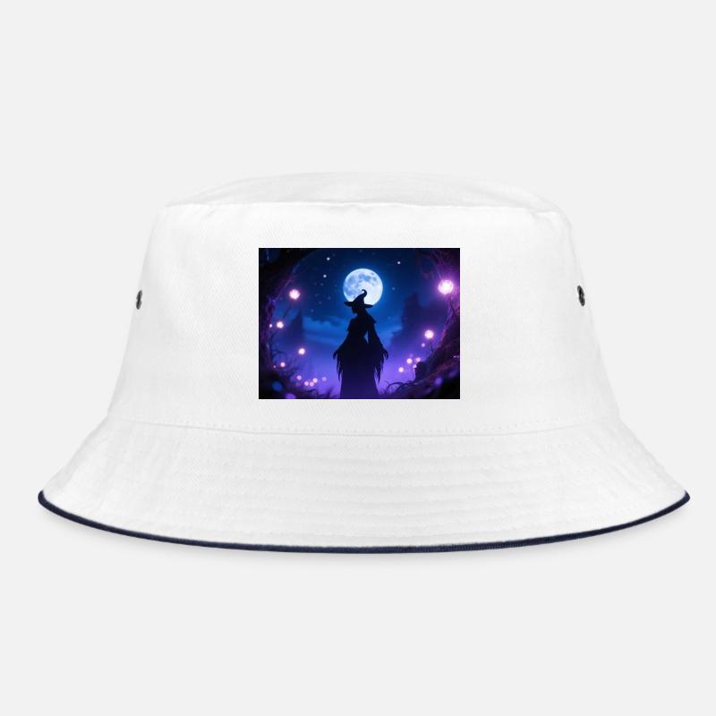 Moonlit Night Witches Silhouette - Bucket Hat - white/navy