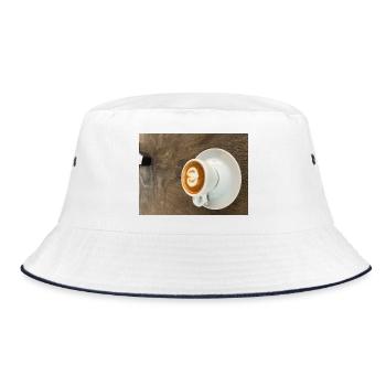 Herz Latte Kunst auf Holz - Bucket Hat - Weiß/Navy - Vorne