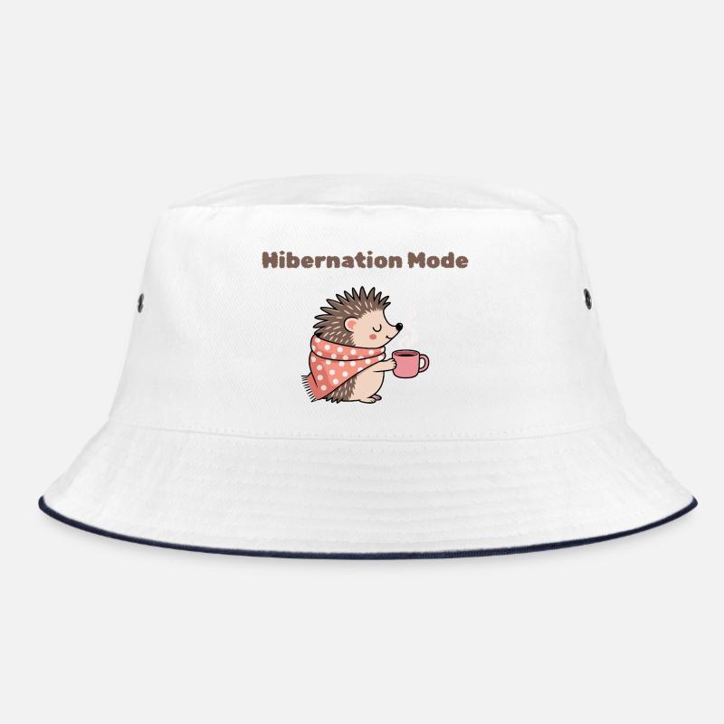Winterschlafmodus – Süßer Igel mit heißem Getränk - Bucket Hat - Weiß/Navy