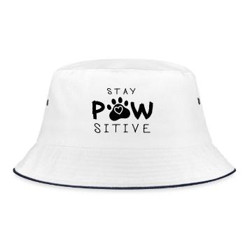 Stay Pawsitive – Animal Saying Paw Cat Dog - Bucket Hat - white/navy - Front