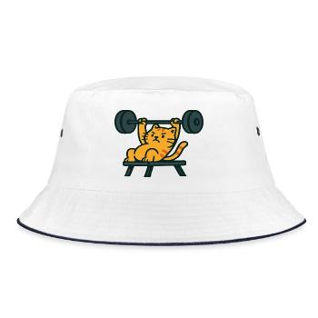 Gym Cat Bench Pressing Heavy Barbell Mascot - Bucket Hat - white/navy - Front