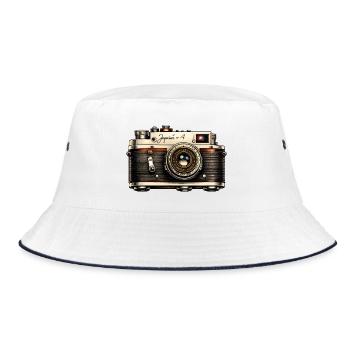 Vintage Camera Illustration Tee - Bucket Hat - white/navy - Front