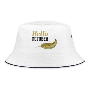 Oktober Goldenes Hallo Blatt-Design - Bucket Hat - Weiß/Navy - Vorne